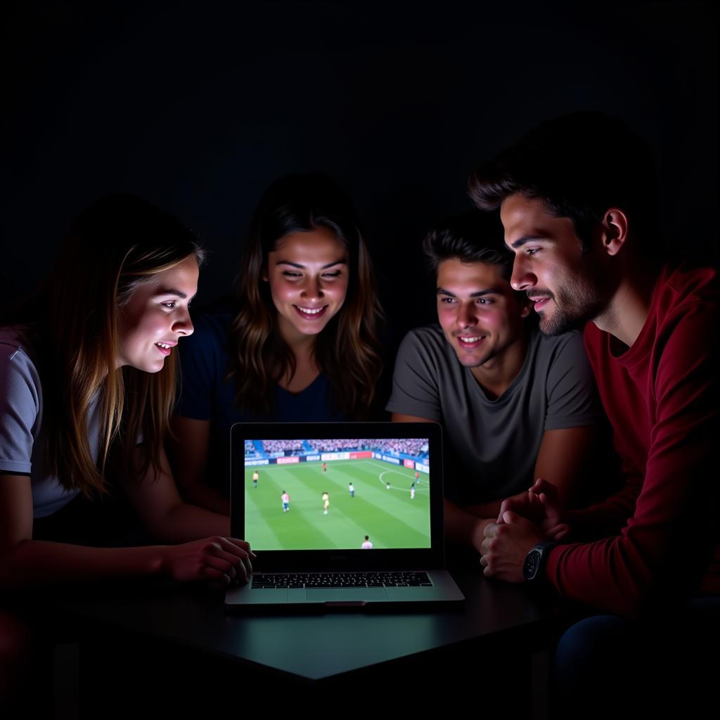 Watching Football World Cup live on laptop with friends