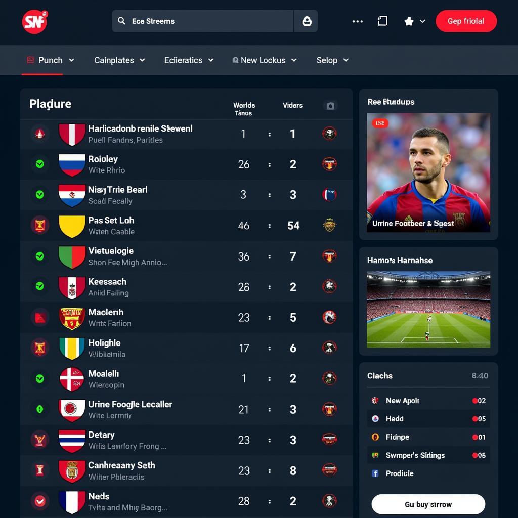 User Interface of Live Football Streaming Website