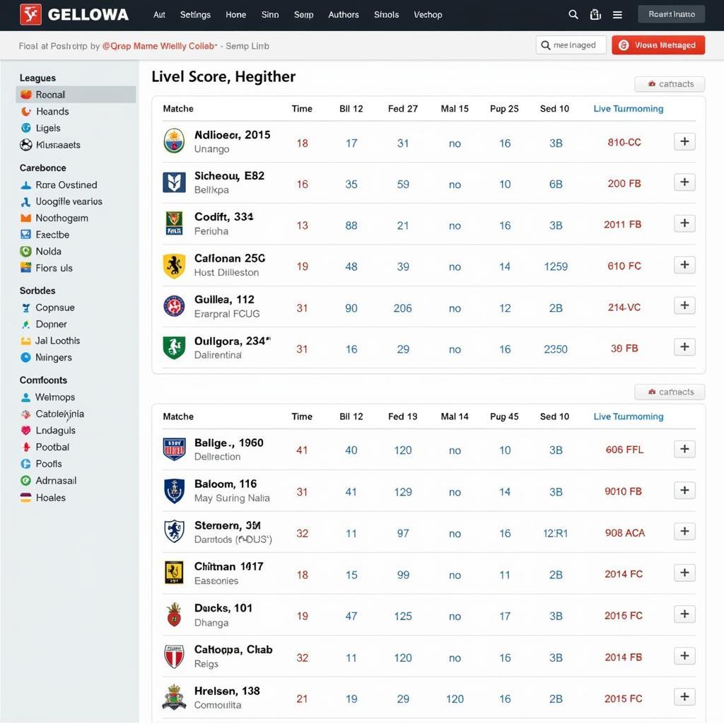 Website Displaying Live Football Match Scores