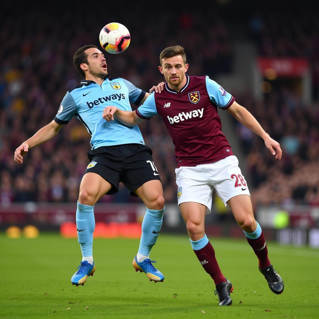 West Ham and Burnley players battling for the ball