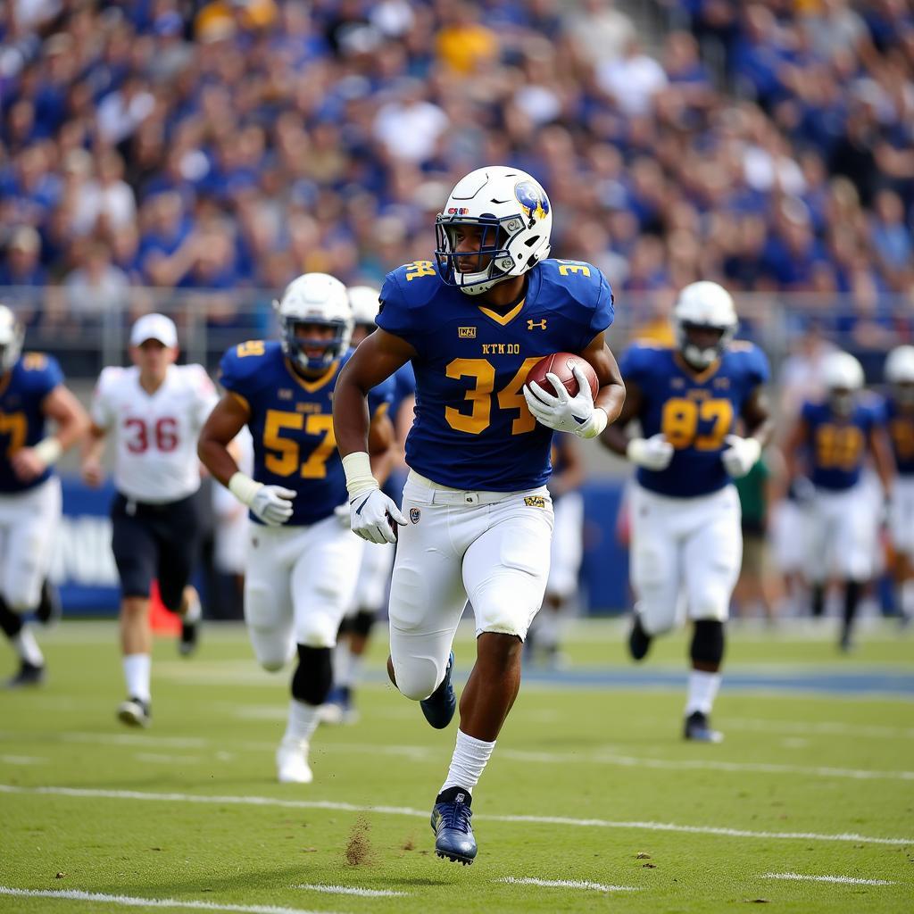 West Muskingum player celebrates a touchdown with teammates