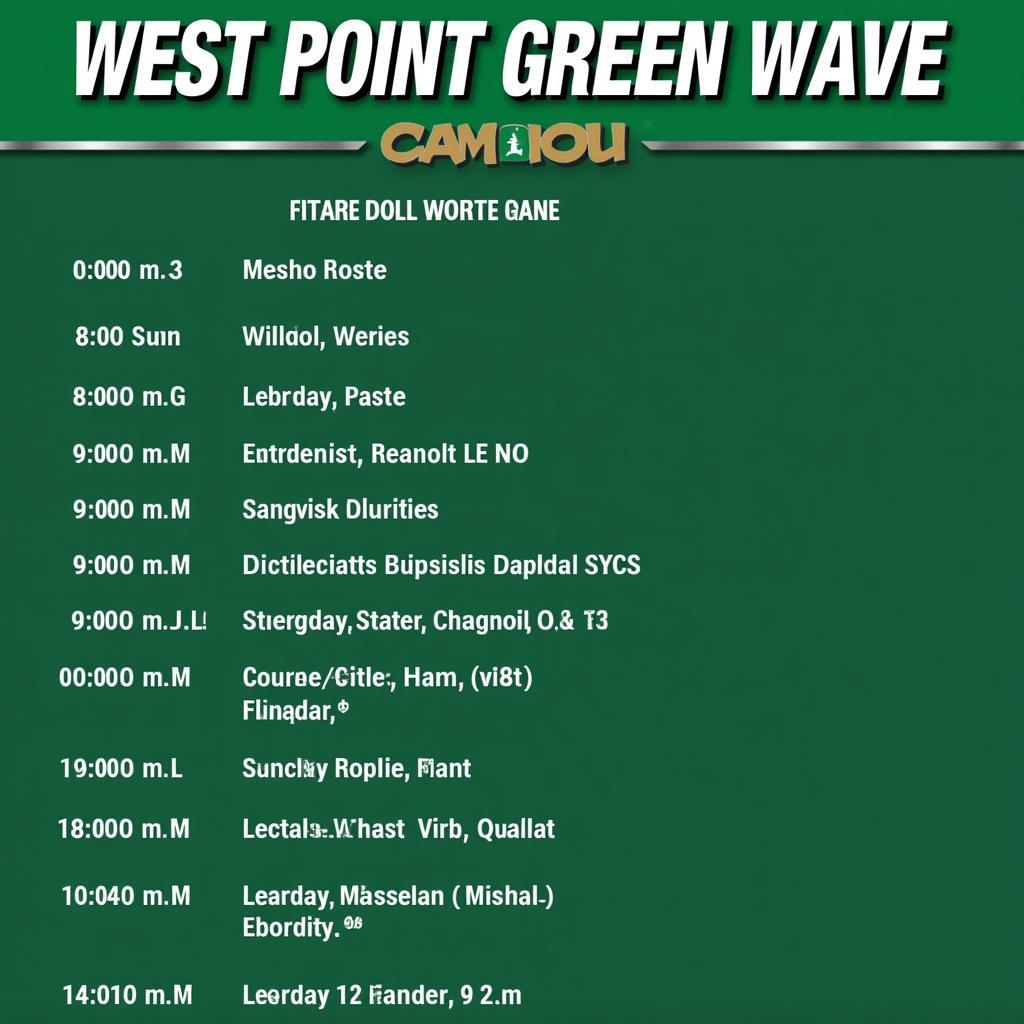 Lịch thi đấu West Point Green Wave