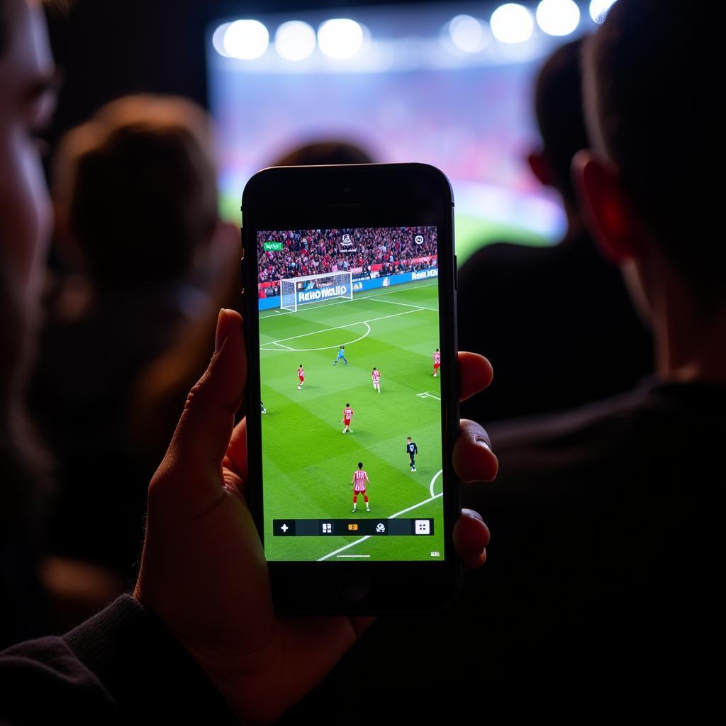 Fans watching world cup live stream on mobile phone