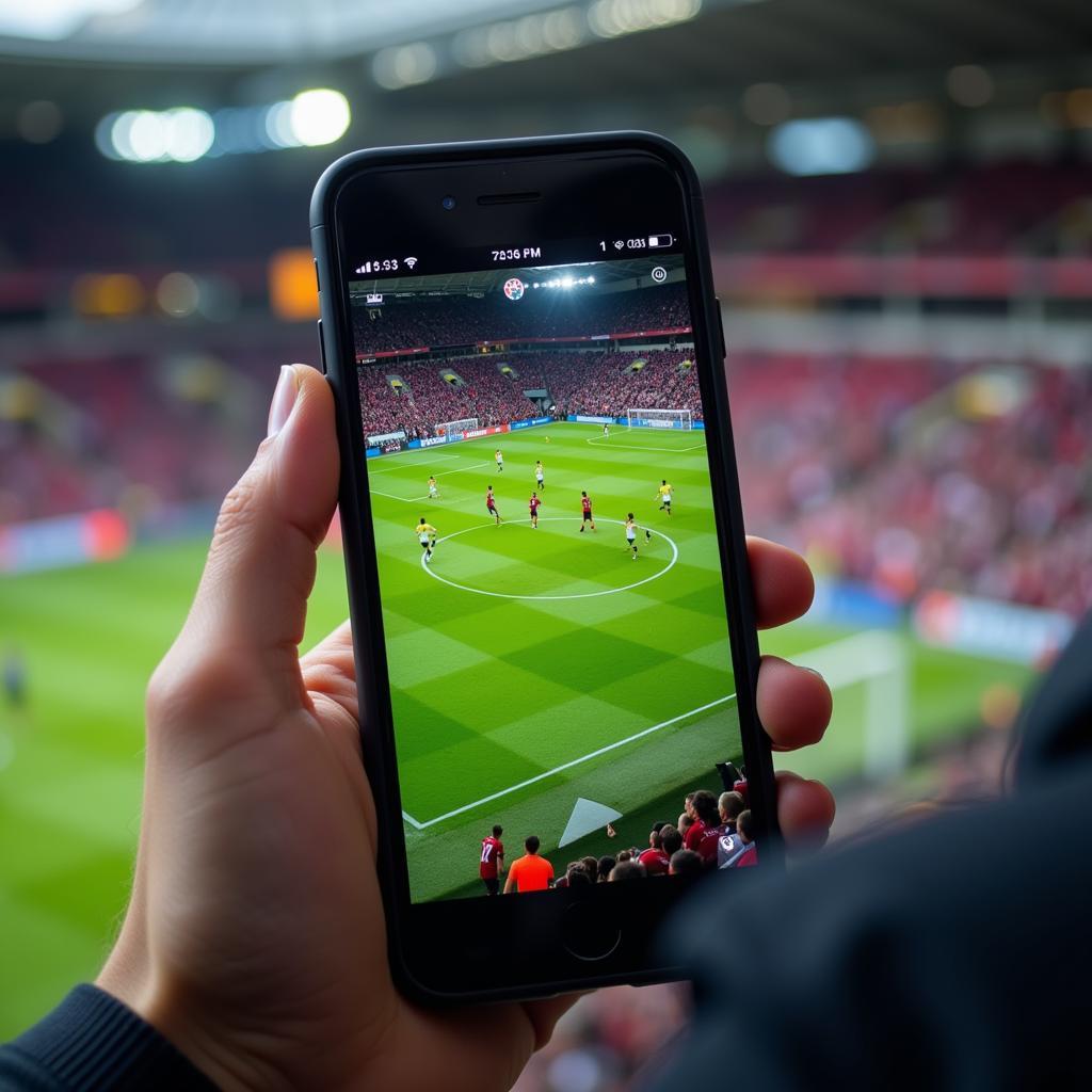 A person watches live football on their phone