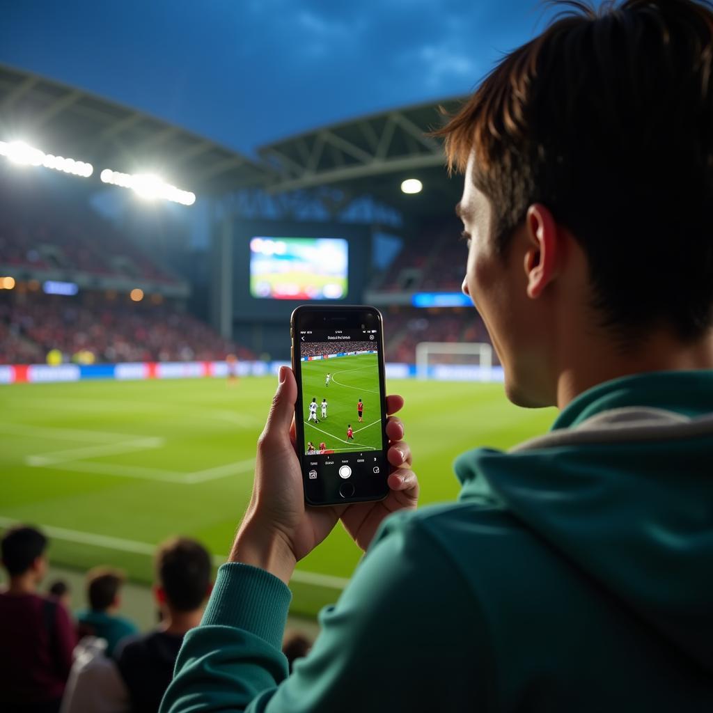 Watching live football on a smartphone.