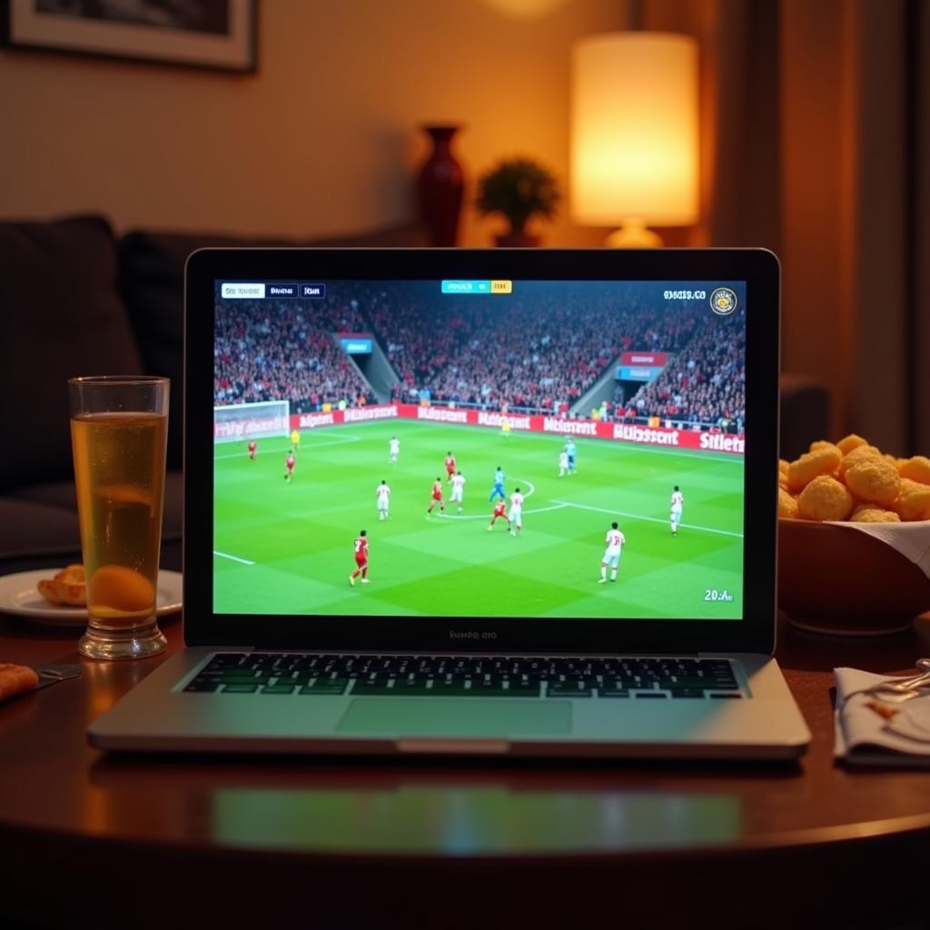 Watching football live stream on a laptop