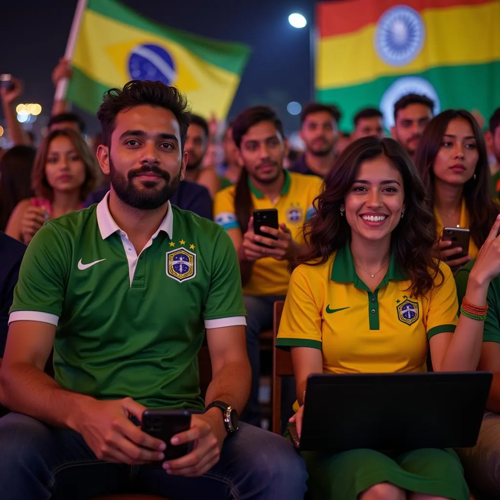 Fans watching Brazil football live stream on their devices in India.