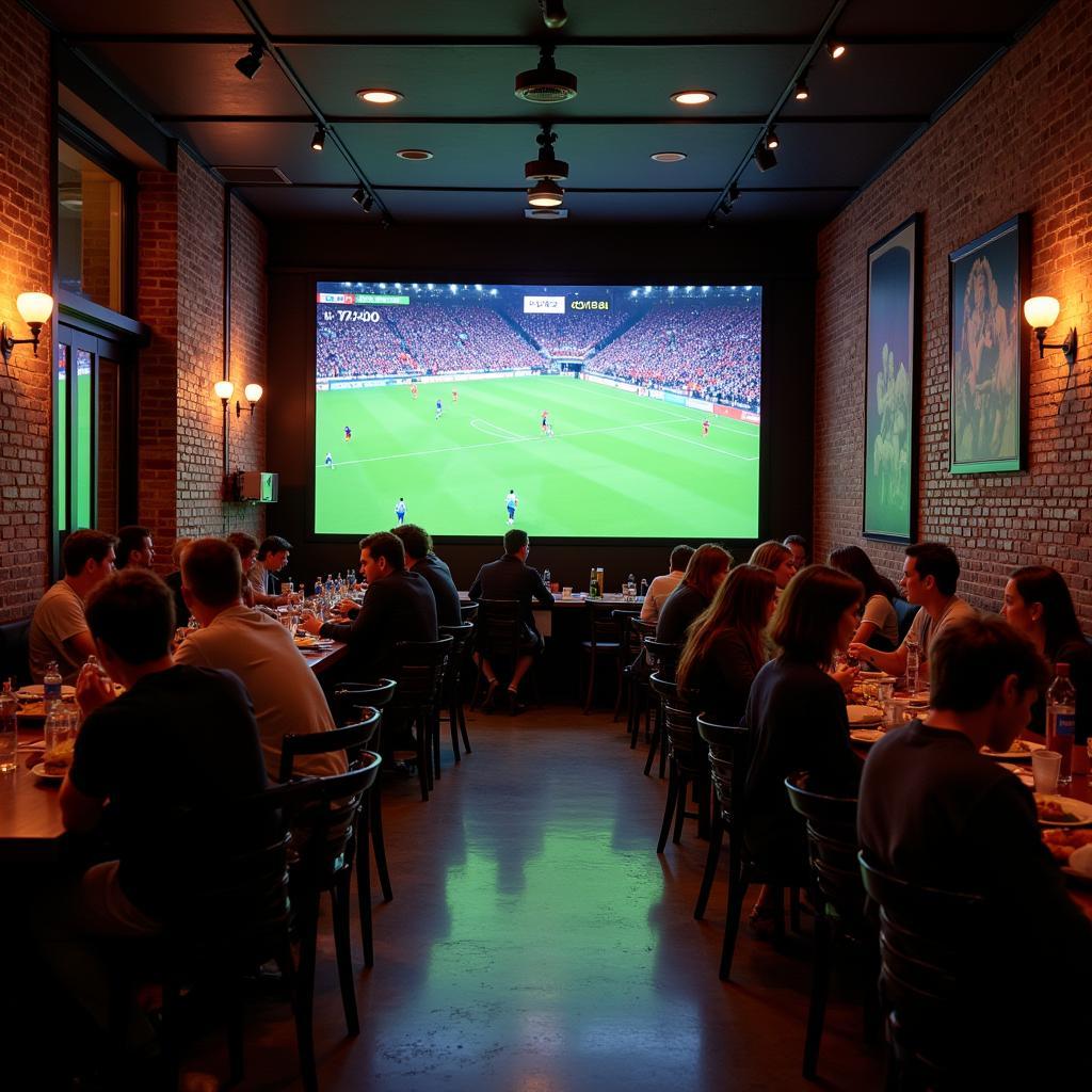 Watching live football at a cafe