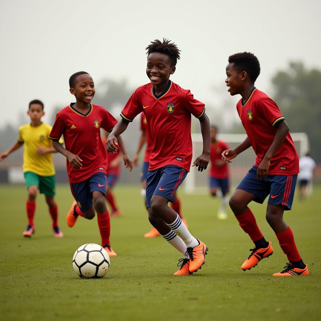 Young Cameroonian footballers training