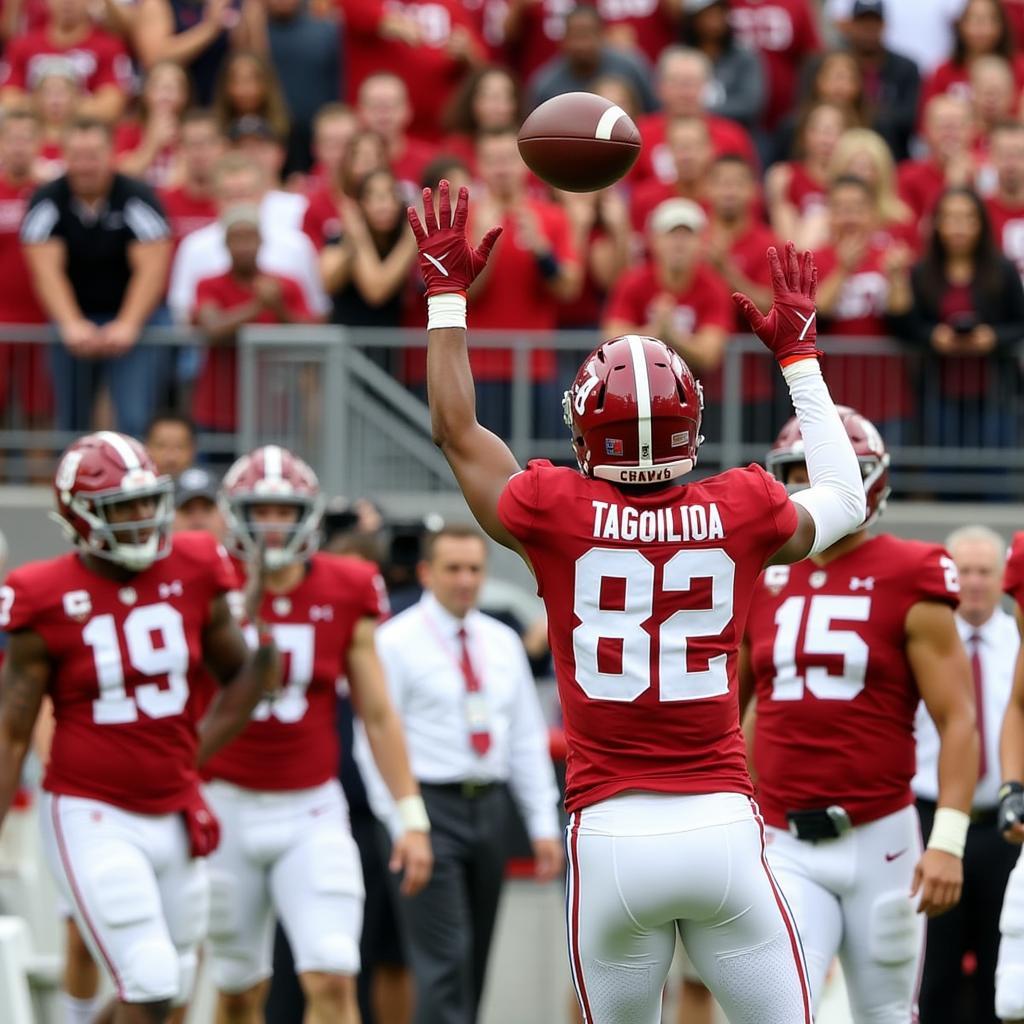 Tua Tagovailoa throws the game-winning touchdown pass in overtime of the 2018 College Football Playoff National Championship game.