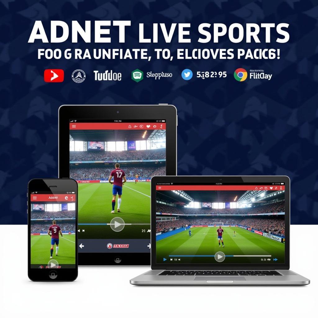 Adnet live sports football streaming interface on various devices.