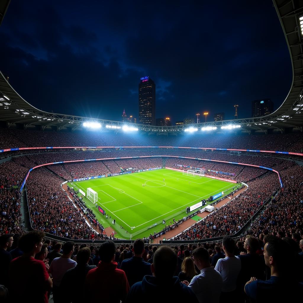 Illuminated Football Stadium at Night