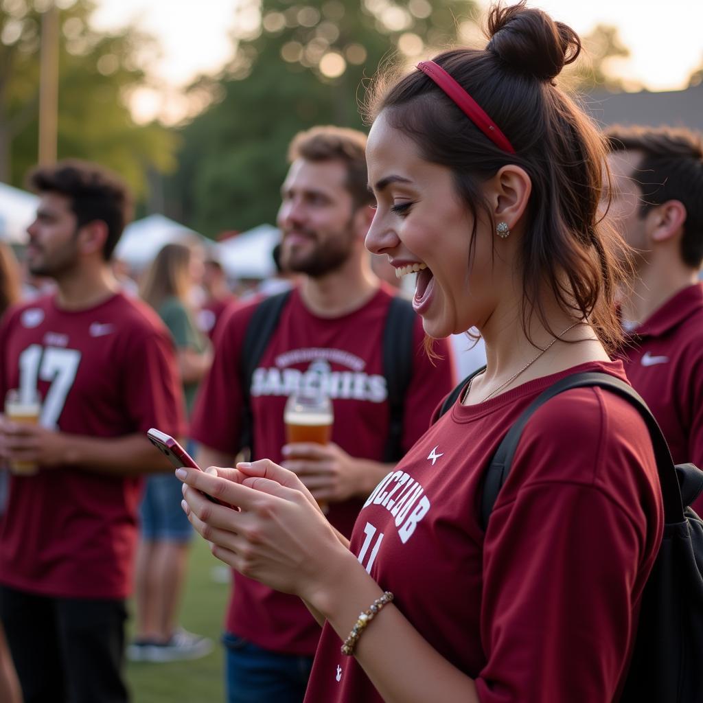 Aggie Football Fan Checking Live Score