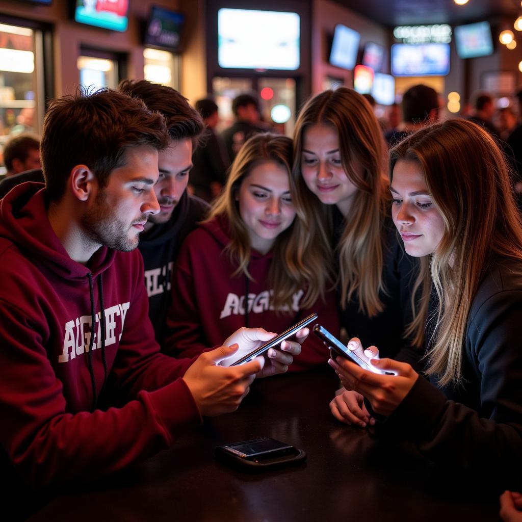 Aggie Football Fans Checking Live Scores