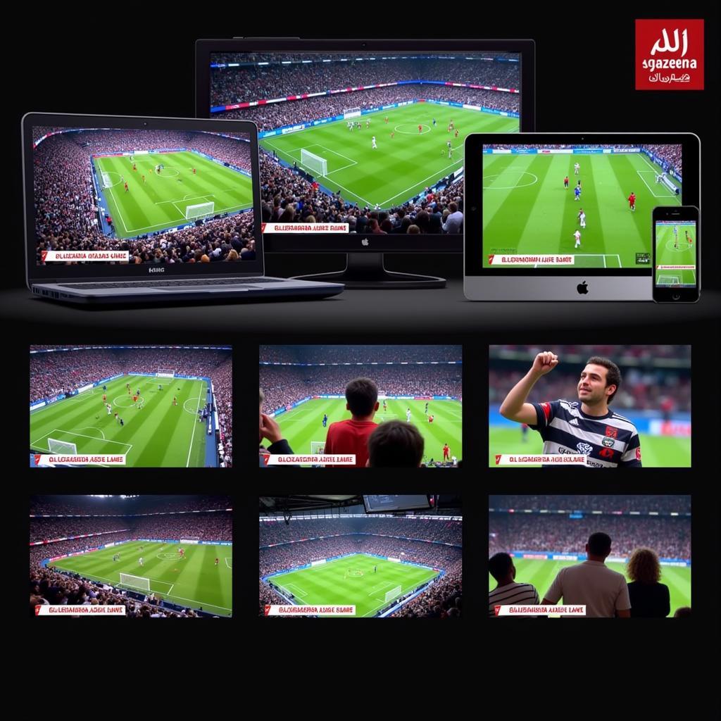 Al Jazeera Football Live Stream Coverage: Showing various football matches being streamed on different devices.