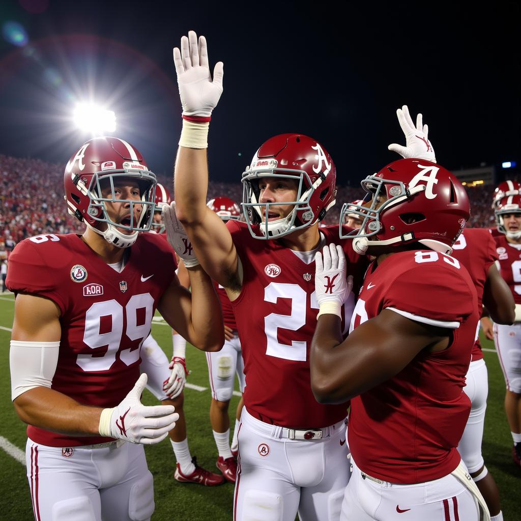 Alabama Football Players Celebrating Victory After a Crucial Game