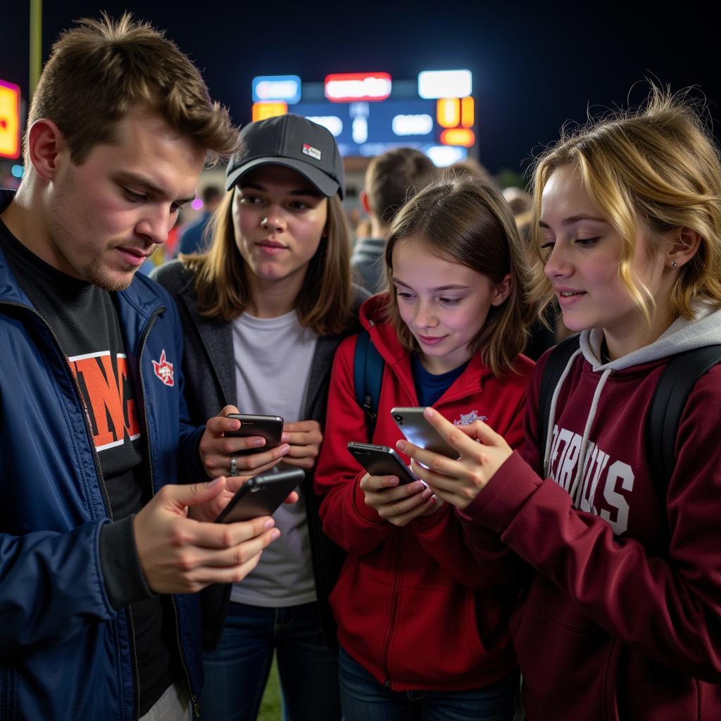 Fans Checking Live Scores During a Game