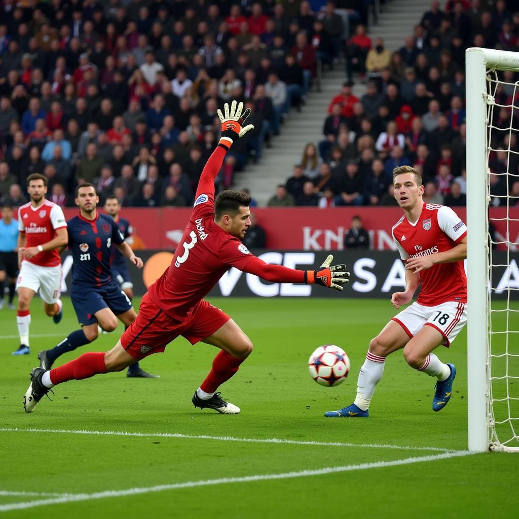 Albanian goalkeeper makes a crucial save during the live match against Denmark