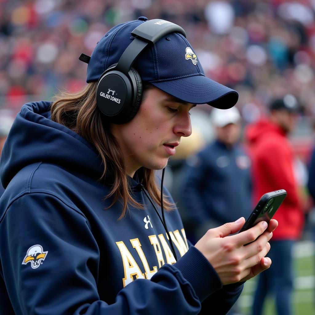 Albany U Football Fan Listening to Live Audio