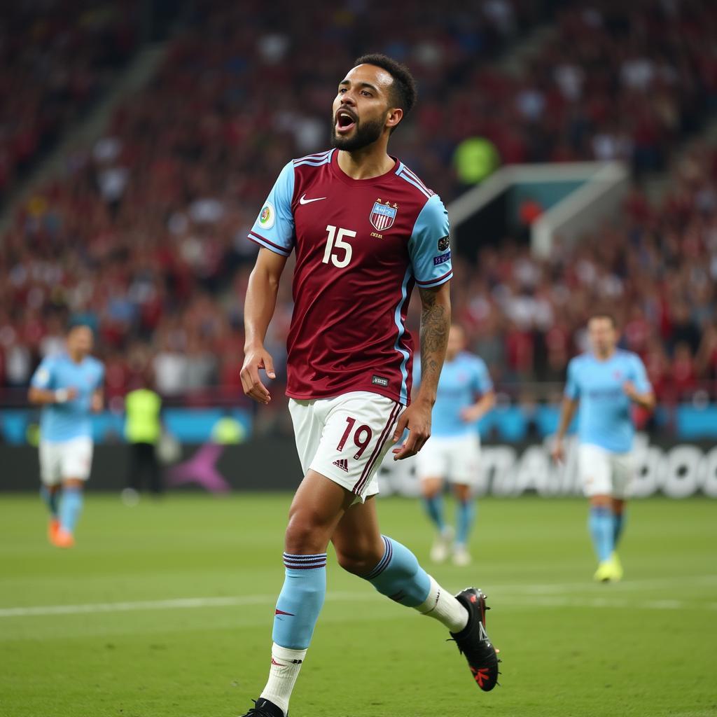 Almoez Ali celebrates after scoring a goal in the 2019 Asian Cup.