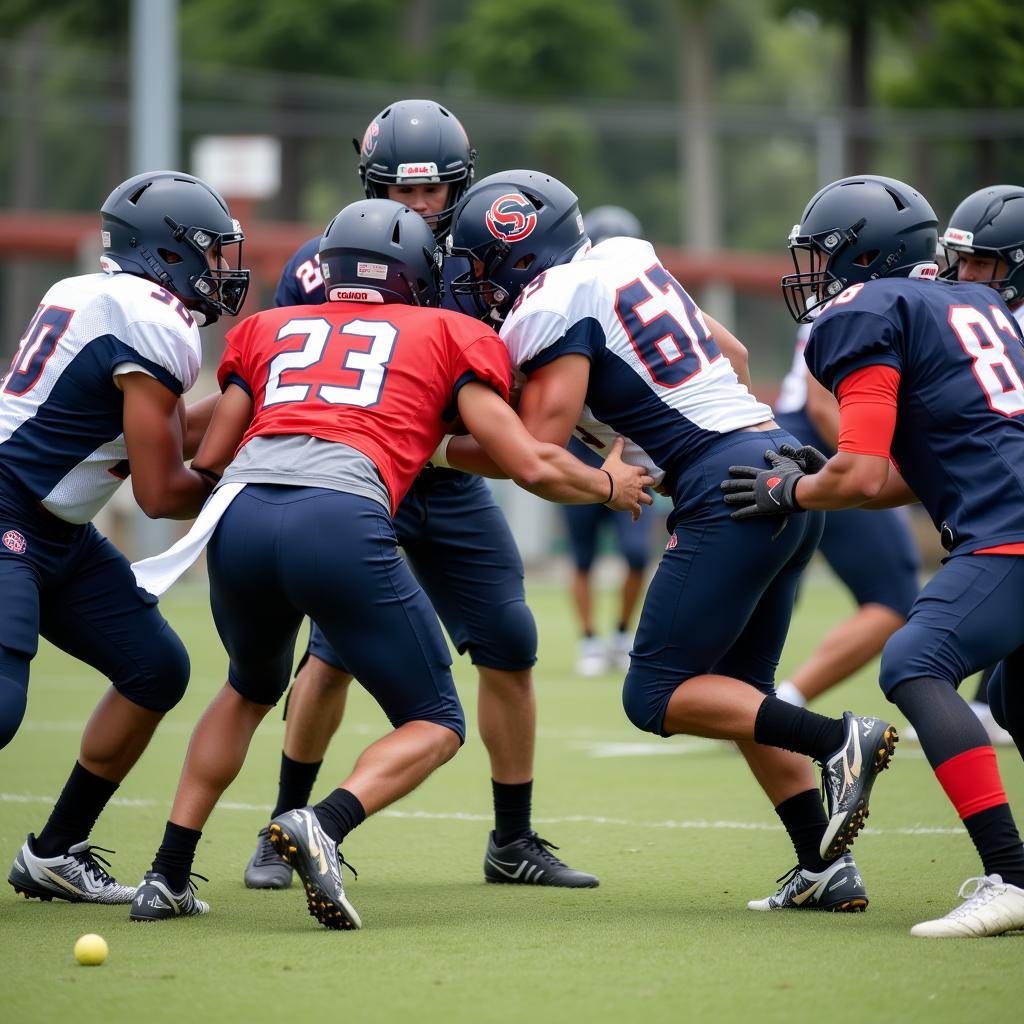 American football players competing in a local league in Bangkok