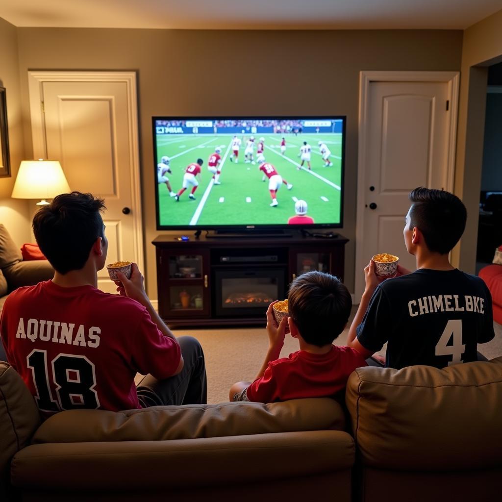 Family Watching Aquinas High School Football Live Stream at Home