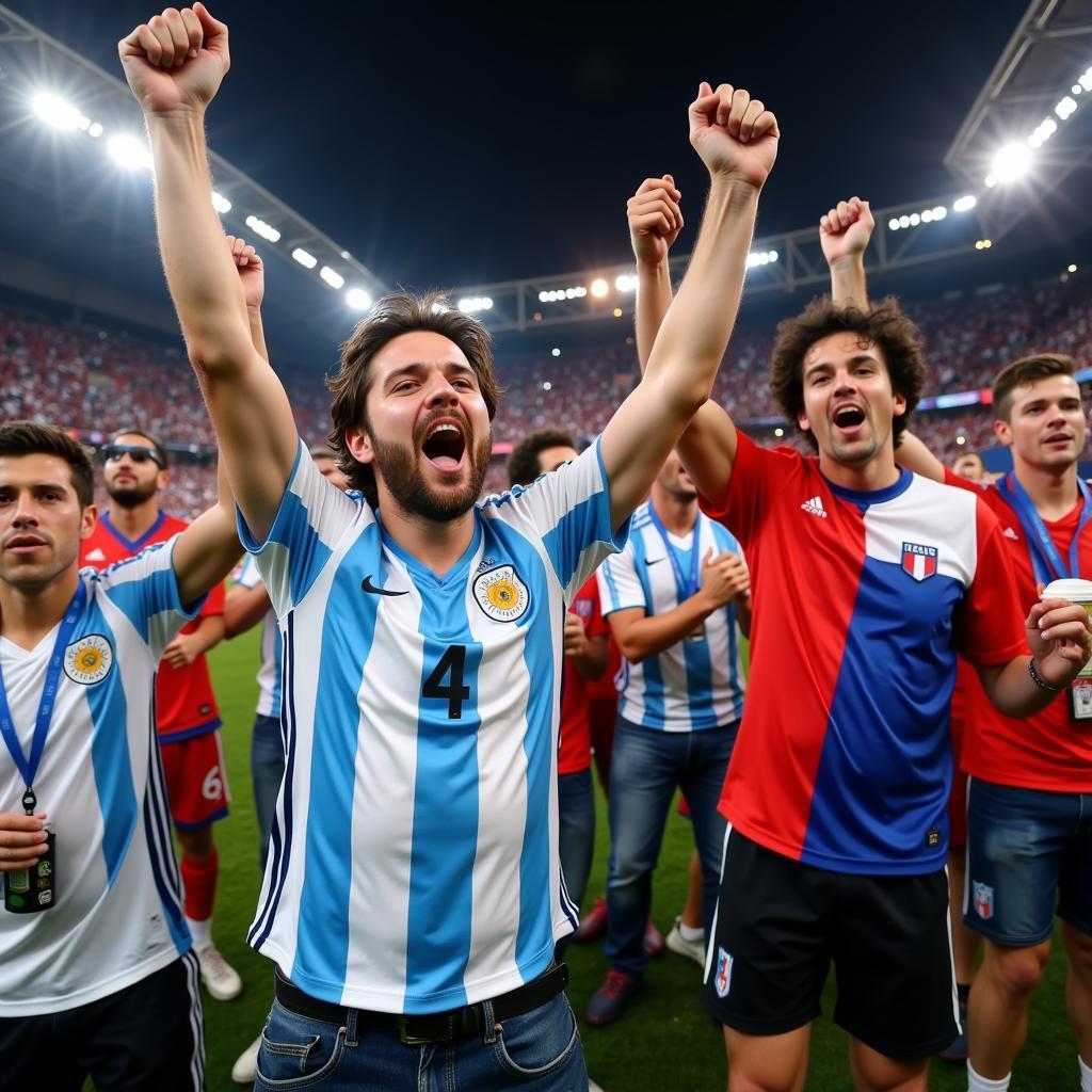 Argentina and Chile fans celebrating in the stadium