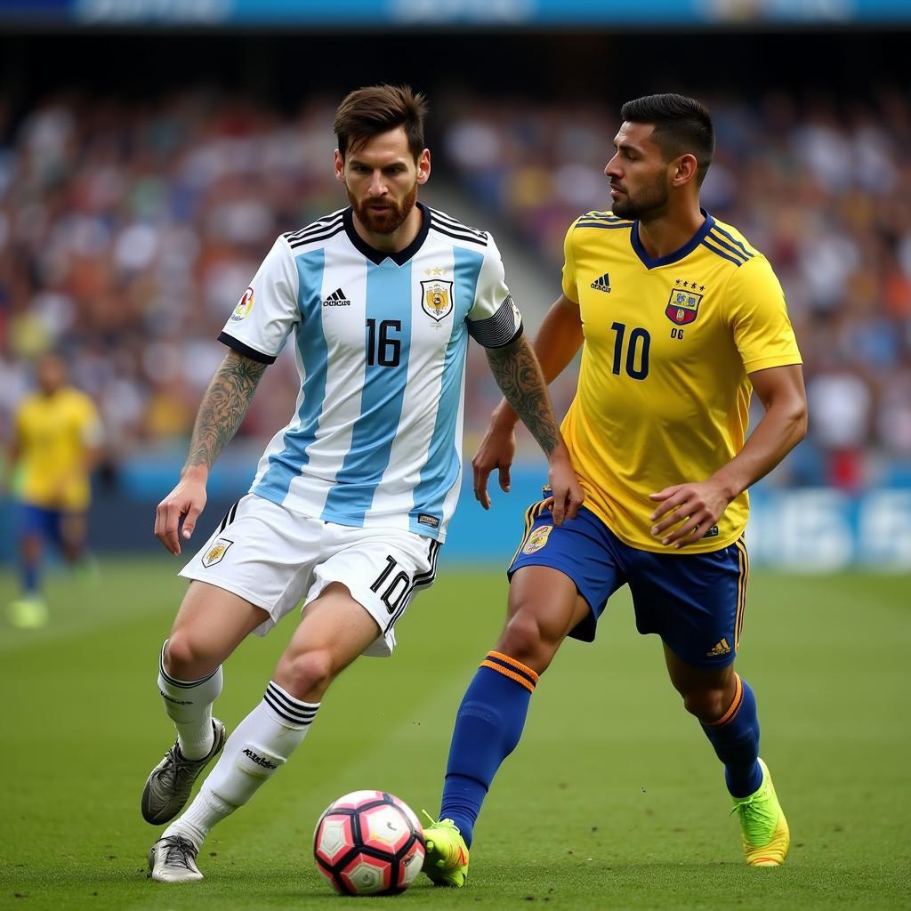 Lionel Messi Dribbling Past Ecuadorian Defender