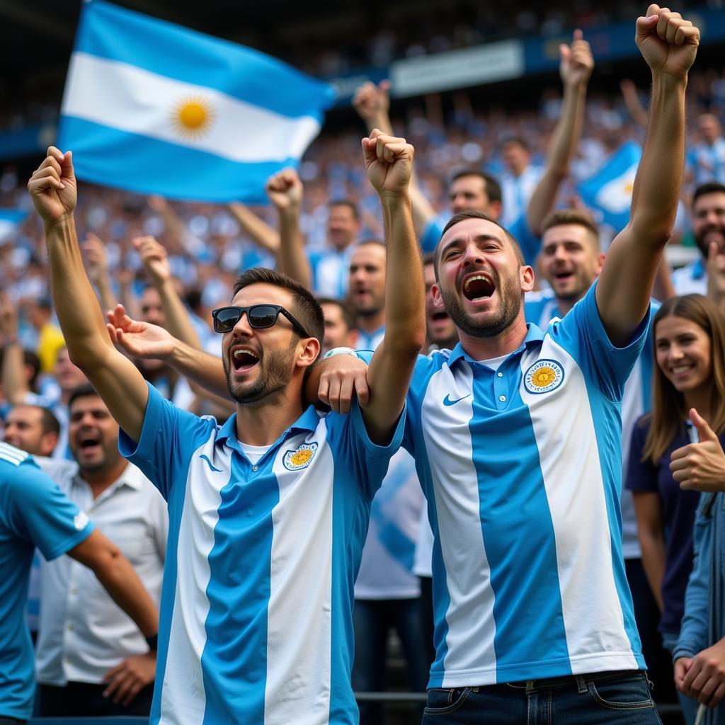 Argentinian football fans celebrating a victory