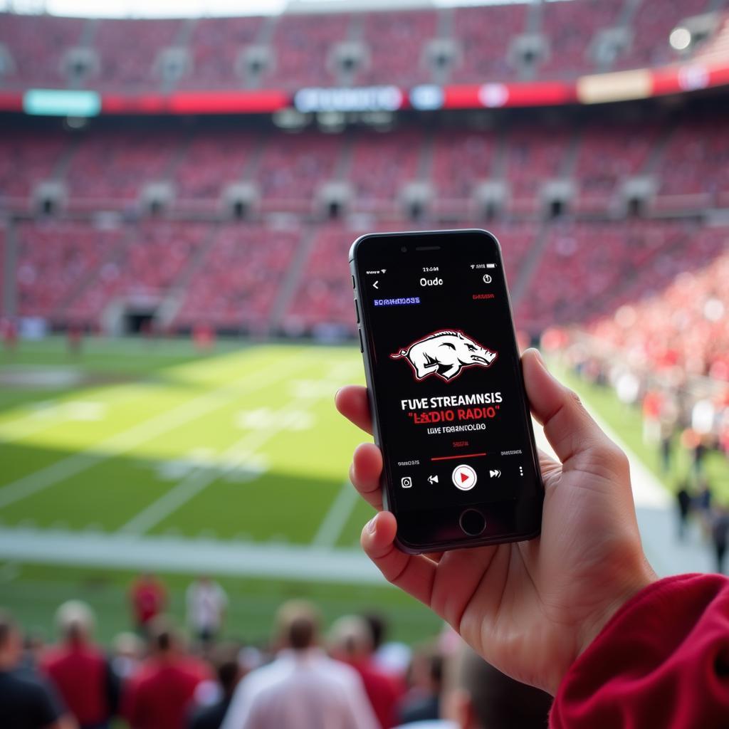 Arkansas Football Fan Listening On Phone