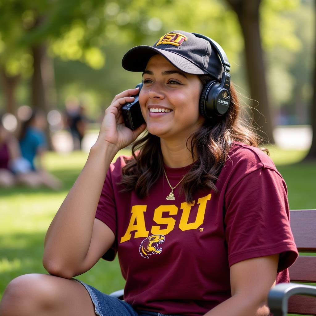 ASU Football Fan Enjoying the Game on Radio