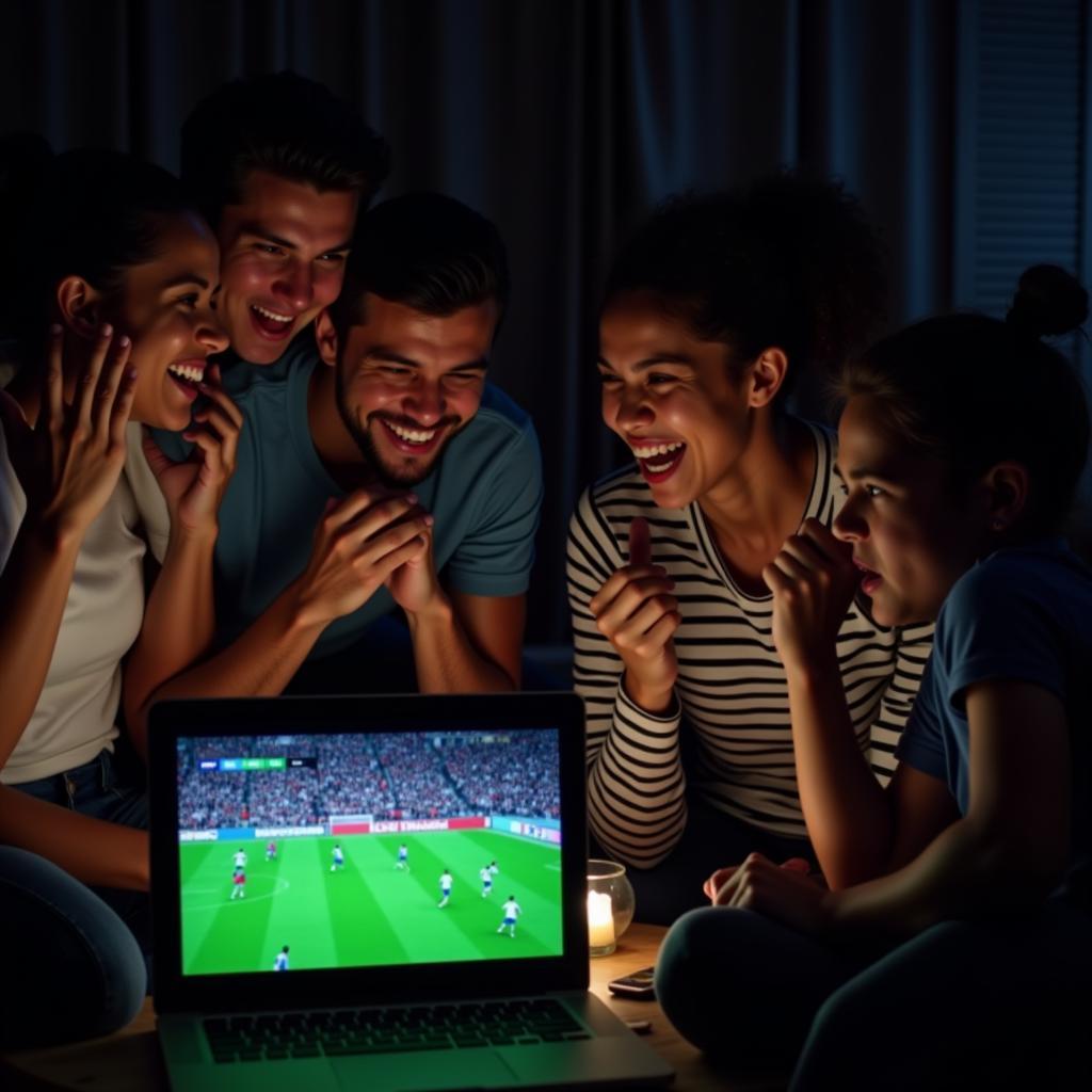 Fans eagerly watching a football match live stream