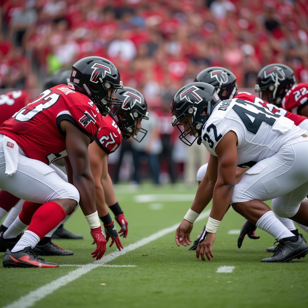 Atlanta's offense lining up against Birmingham's formidable defense