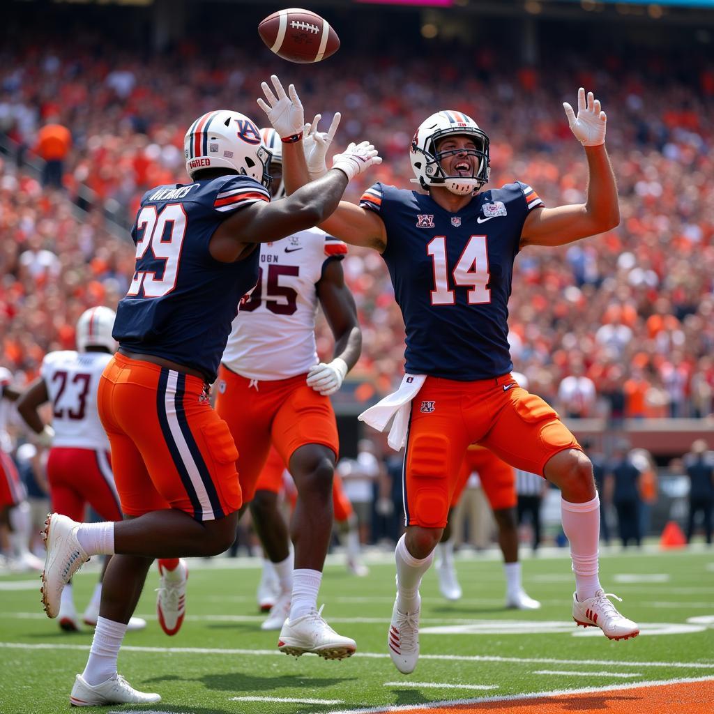 Auburn Football Players Celebrating a Touchdown During a Live Game