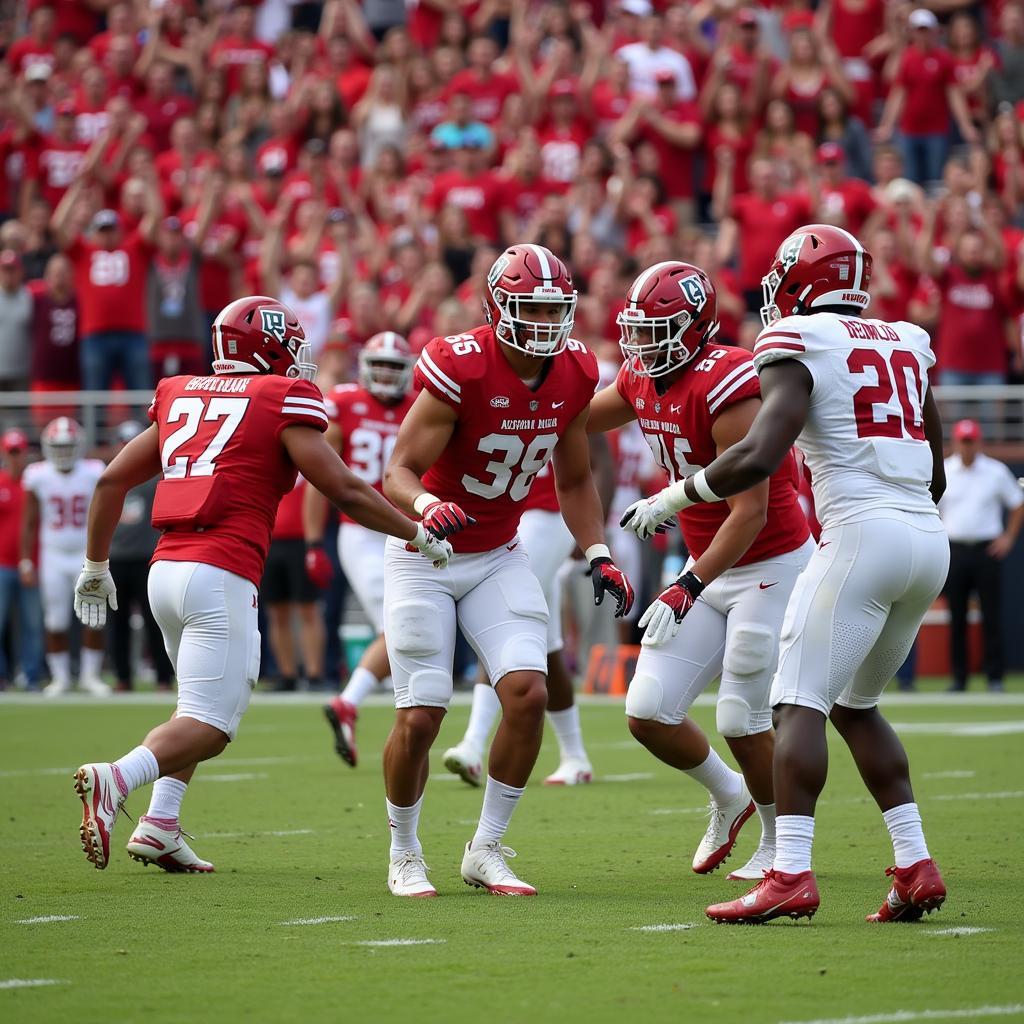 Austin College football team playing on the field during a game