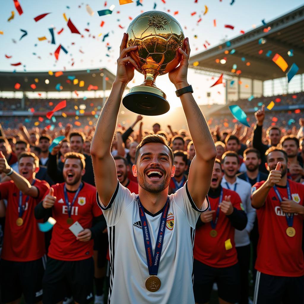 Ballon d'Or Winner Holding Trophy