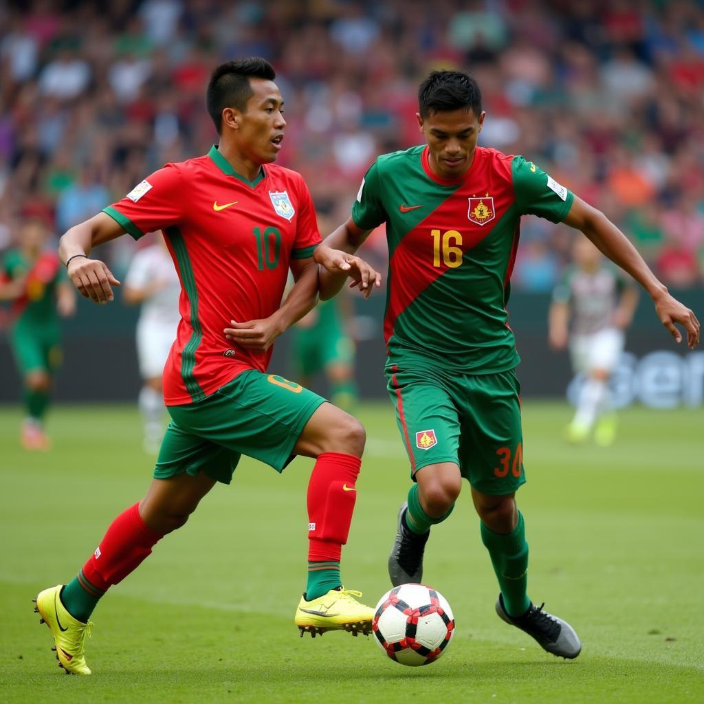 Bangladesh and Bhutan Football Players in Action