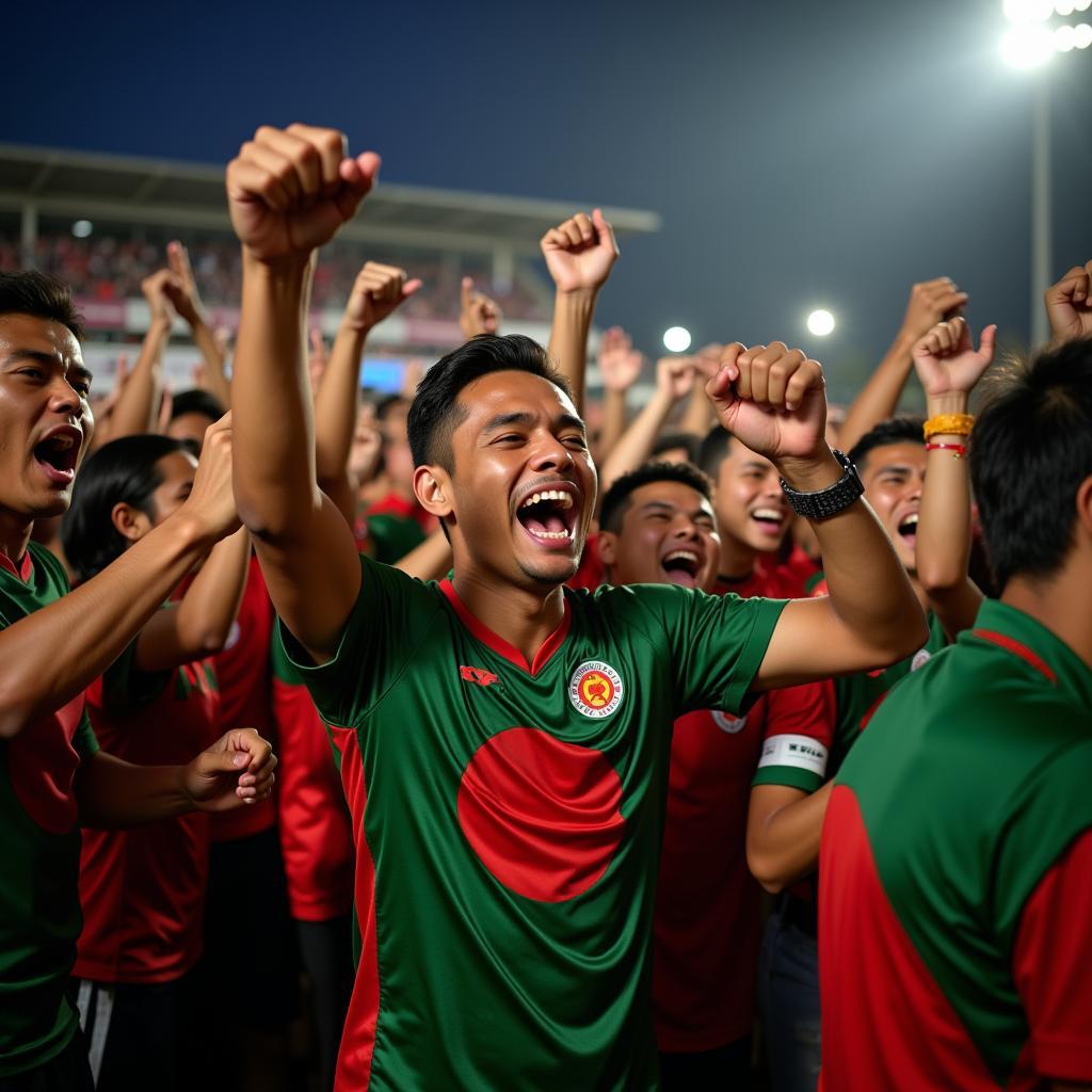 Bangladesh football fans celebrating a live score update