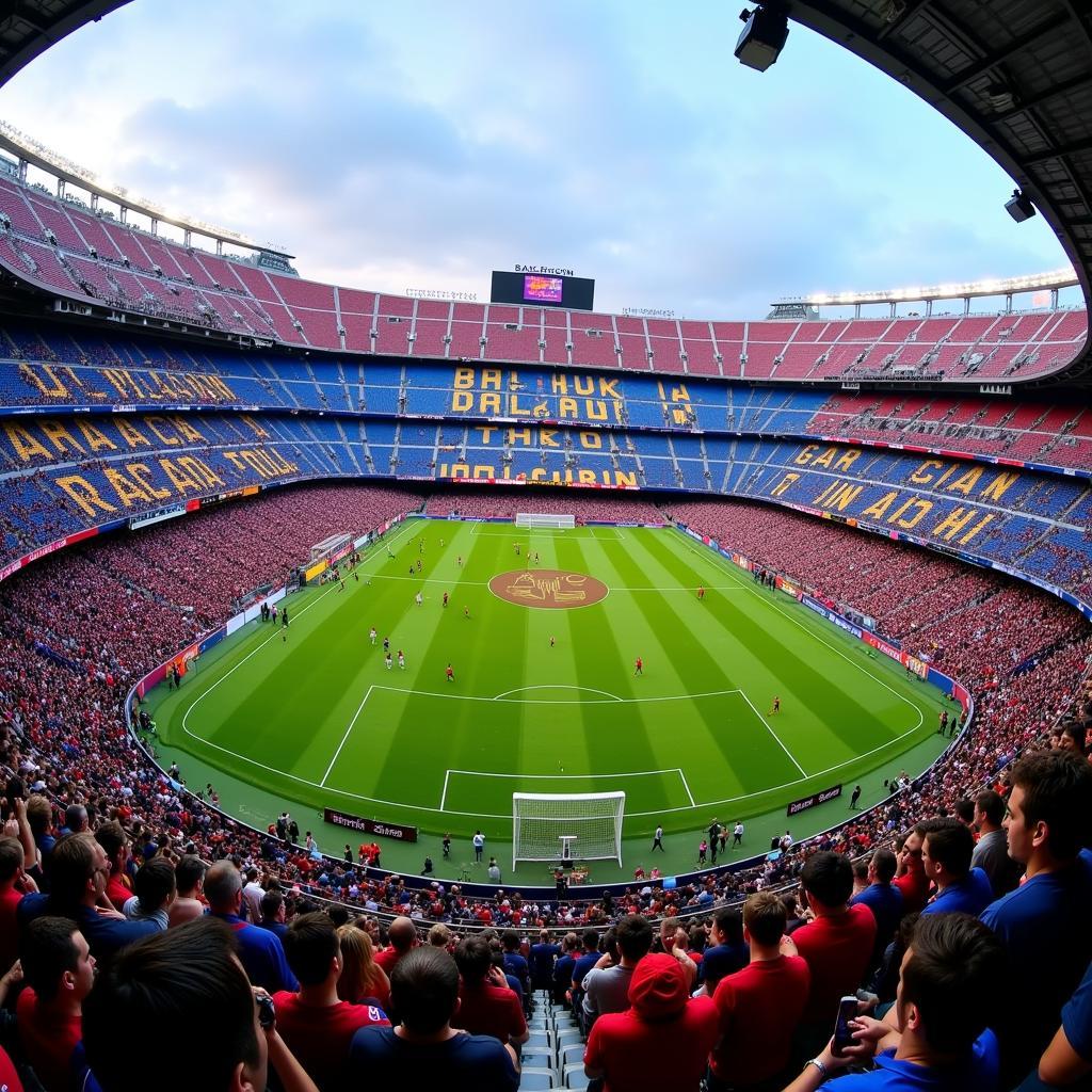 Barcelona FC playing a live football match at Camp Nou stadium