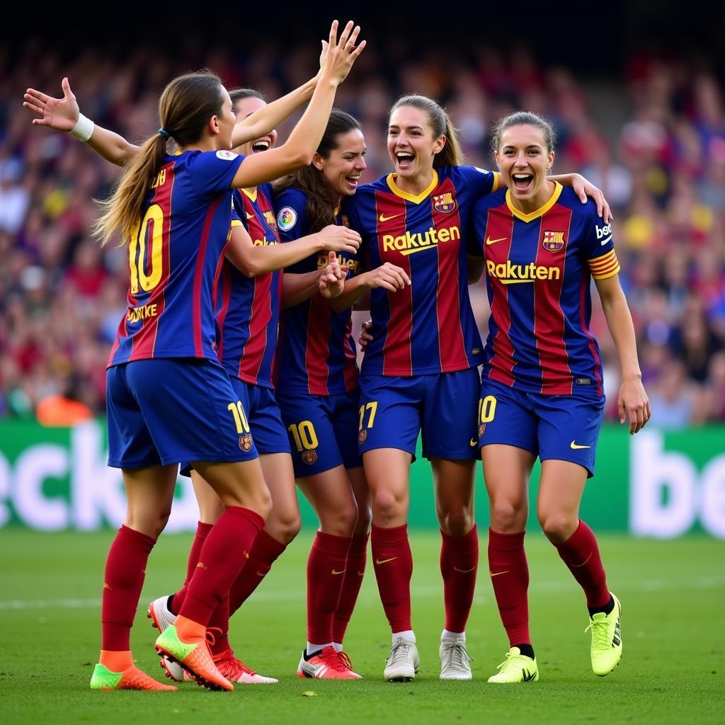 Barcelona Women's Team Celebrating a Goal