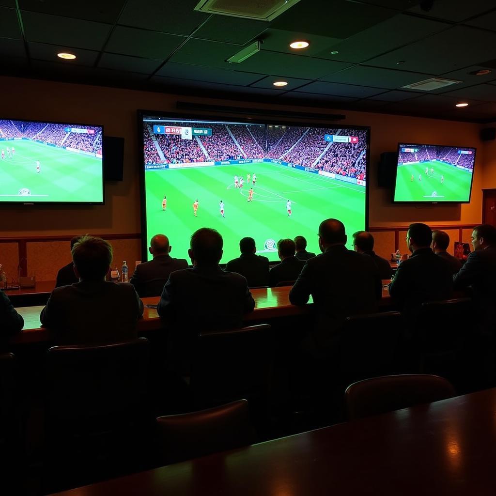 Fans Watching Multiple Live Football Matches on a Big Screen