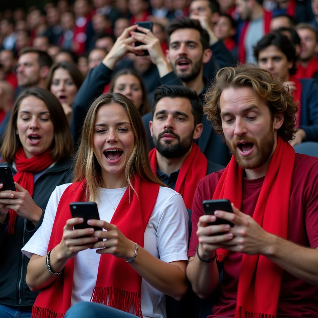 League One Fans Checking Live Scores on Their Phones