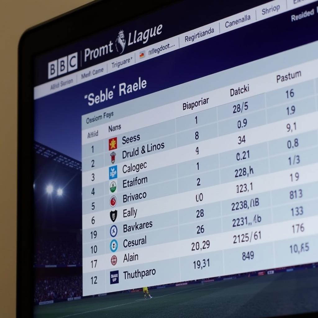 BBC Football Live Tables: Premier League Overview