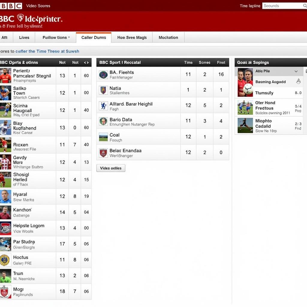 A screenshot of the BBC Sport website showing the live videprinter in action with real-time football scores and updates.