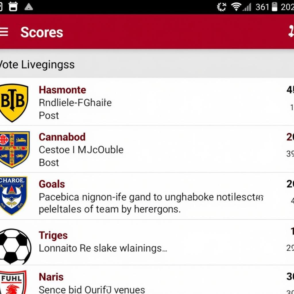 BBC Live Football Score Mobile App Interface