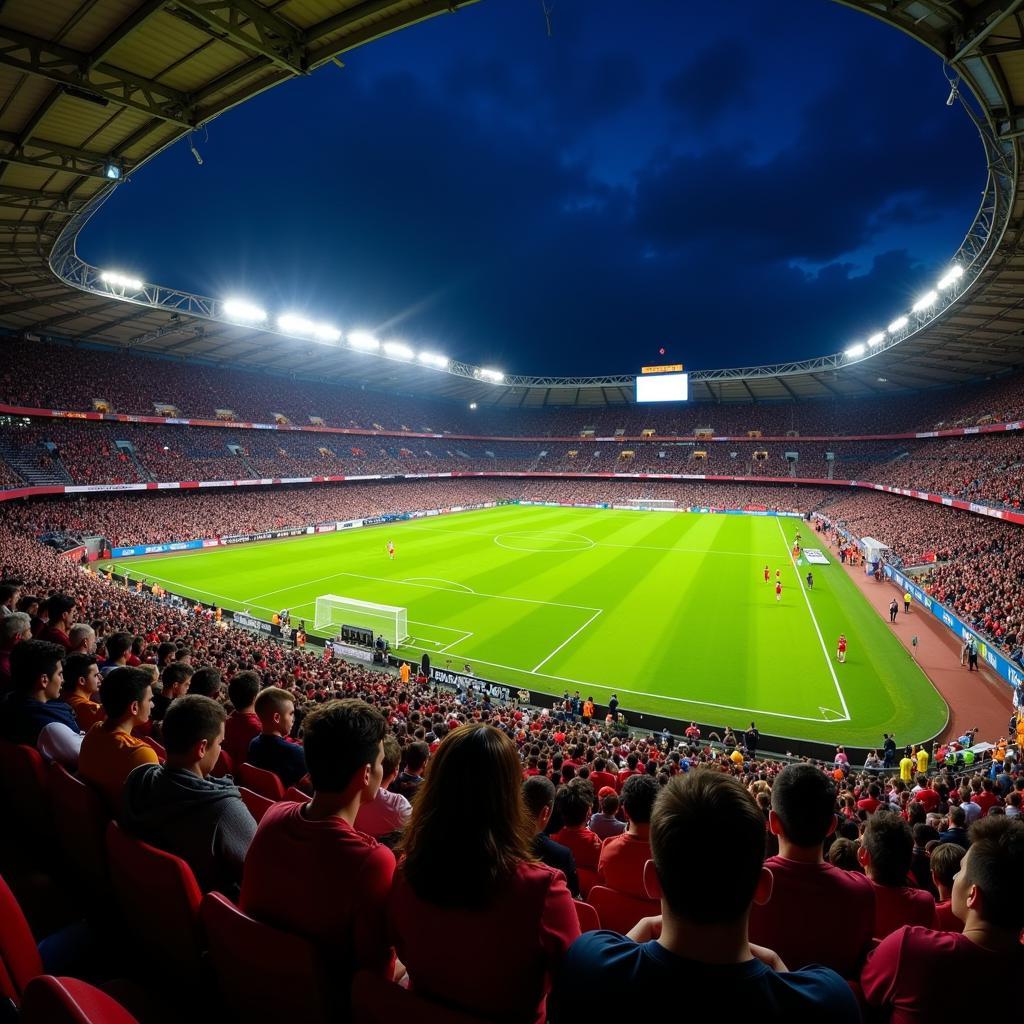 Panoramic View of a Spanish Football Stadium During a Match