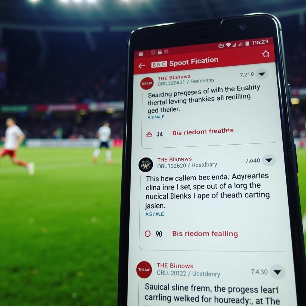 BBC Sport App Displaying Live Text Notifications