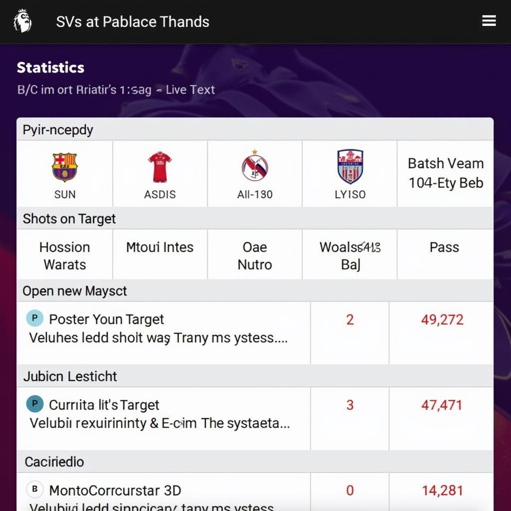 BBC Sport Football Premier League Live Text with Stats