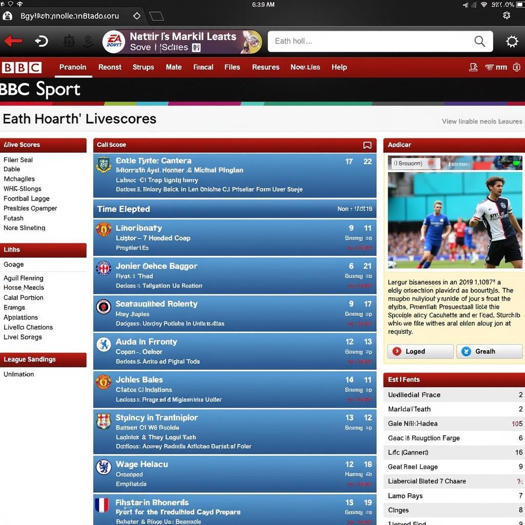 BBC Sport Premier League Live Score Website Screenshot