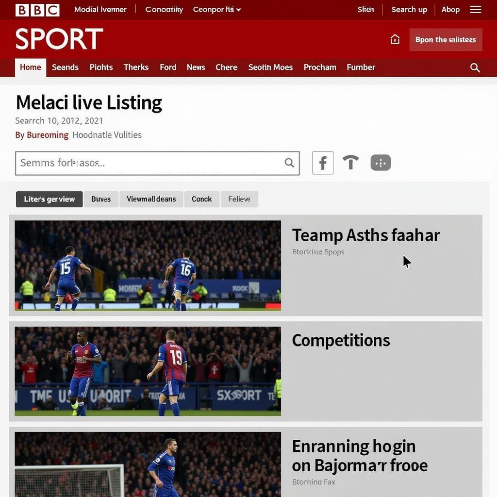 BBC Sport Website Live Football Listings